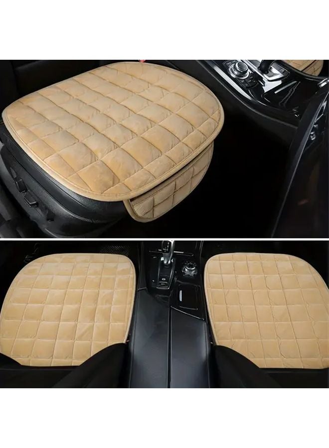 Beige 2pcs Universal Soft Plush Car Seat Cover Winter Warm Anti Slip Breathable - Image 2